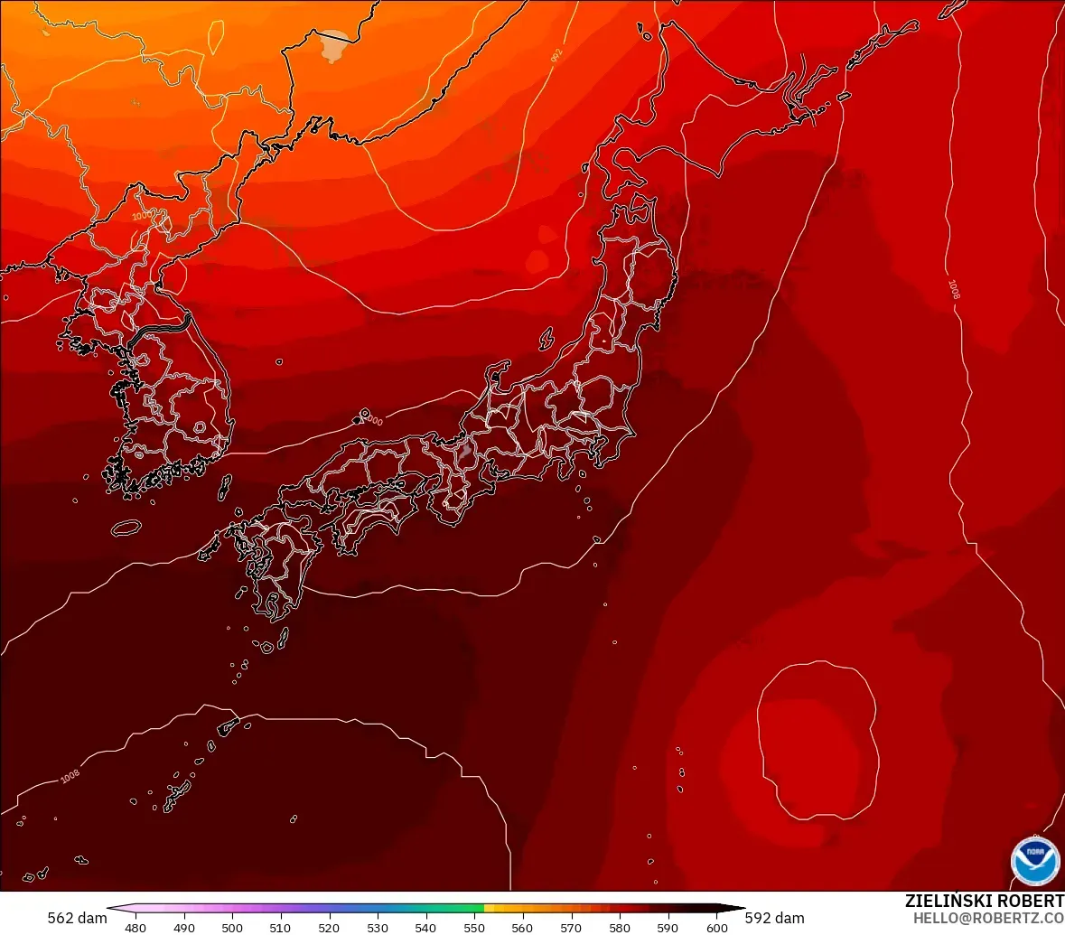 GFS modelo - Japón, Altura geopotencial a 500 hPa