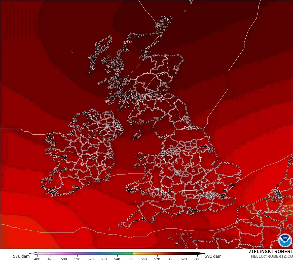 GFS modelo - Reino Unido, Altura geopotencial a 500 hPa