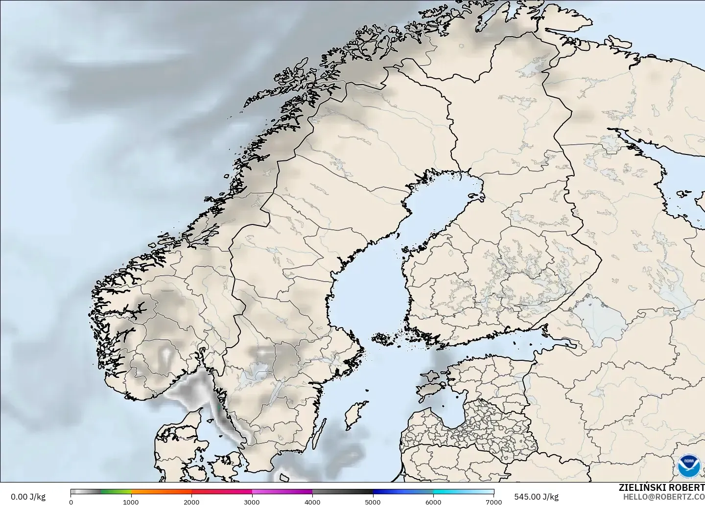 GFS modelo - Escandinavia, CAPE