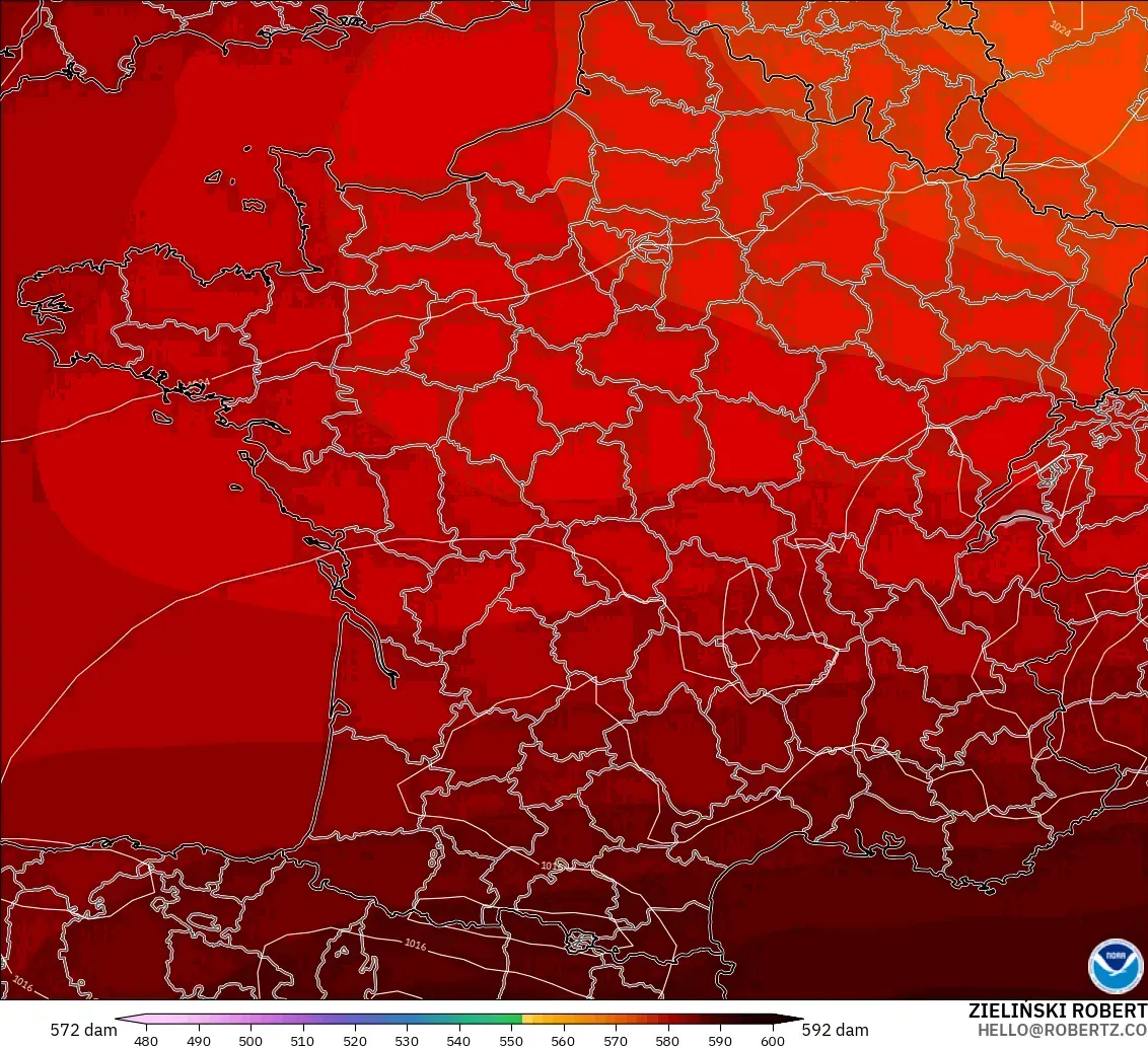 GFS modelo - Francia, Altura geopotencial a 500 hPa