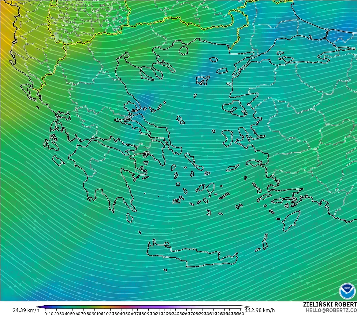 GFS modelo - Grecia, Viento a 300 hPa (corriente en chorro)