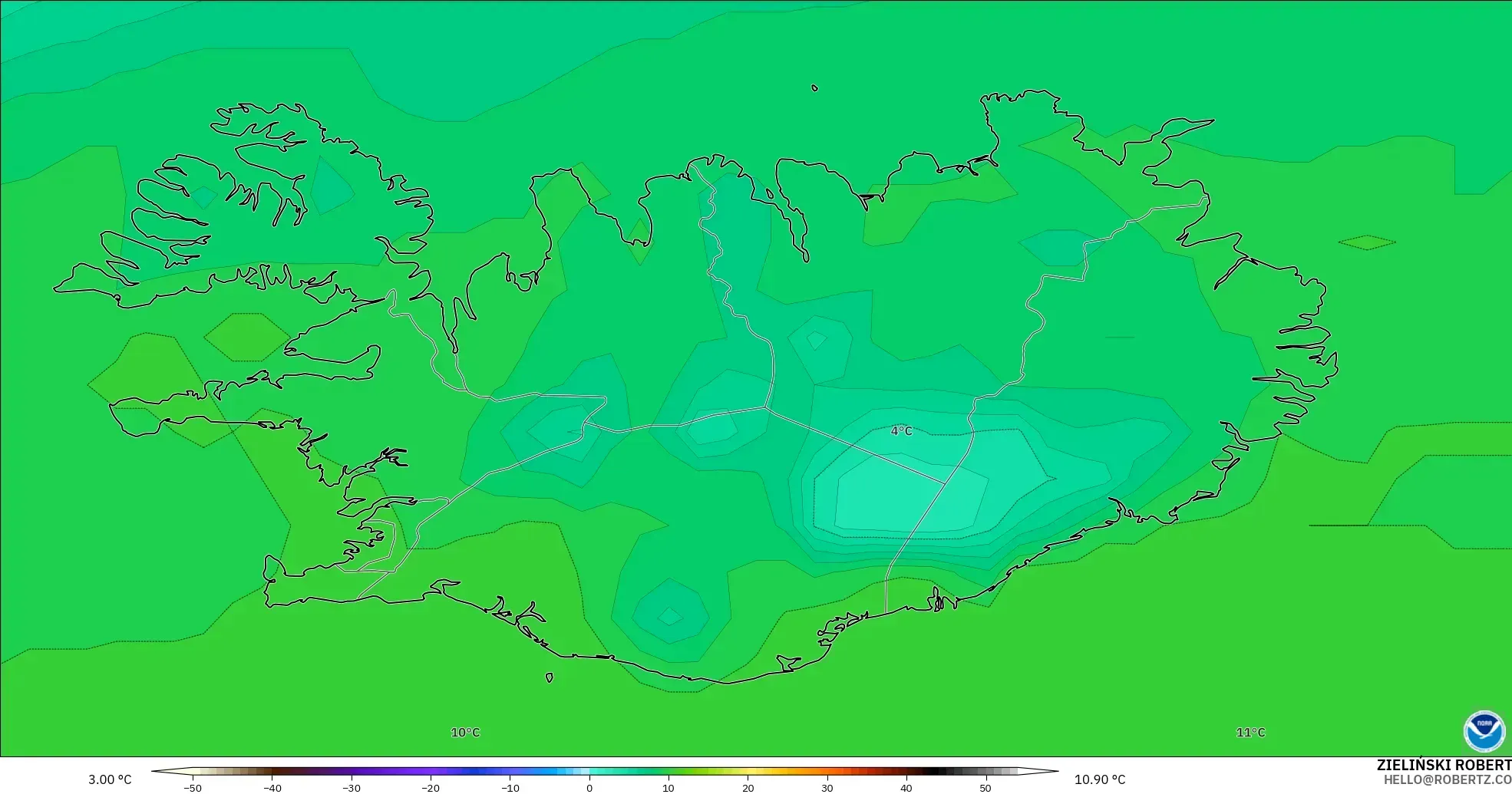 GFS modelo - Islandia, Punto de rocío a 2 m