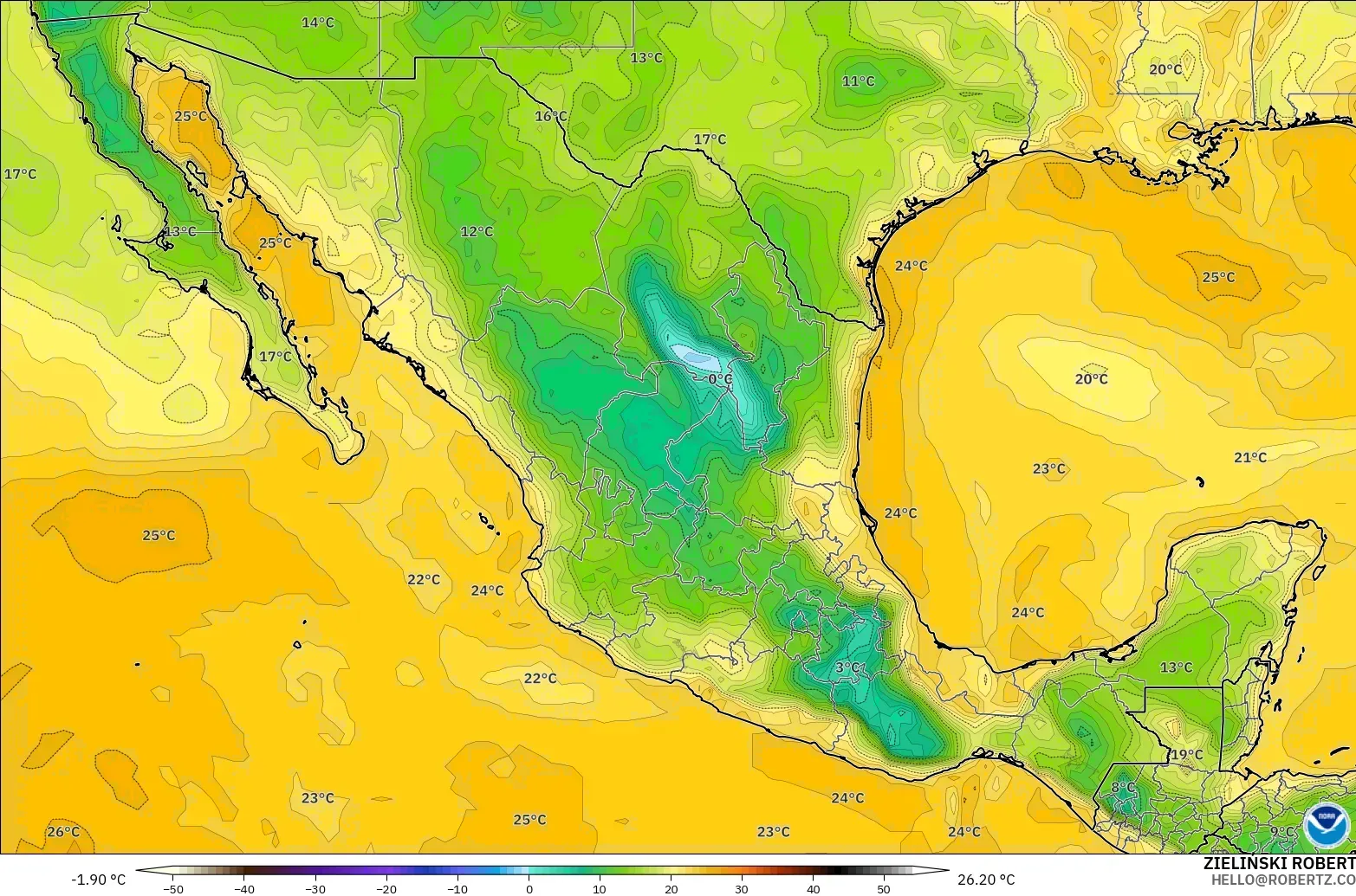 GFS modelo - México, Punto de rocío a 2 m