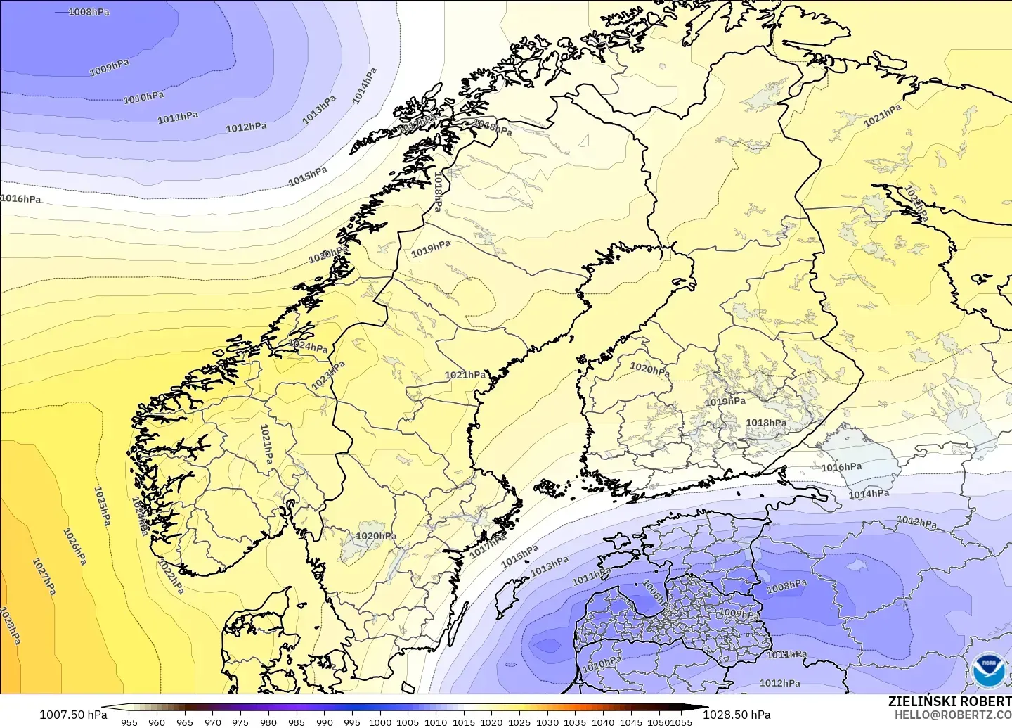 GFS modelo - Escandinavia, Presión