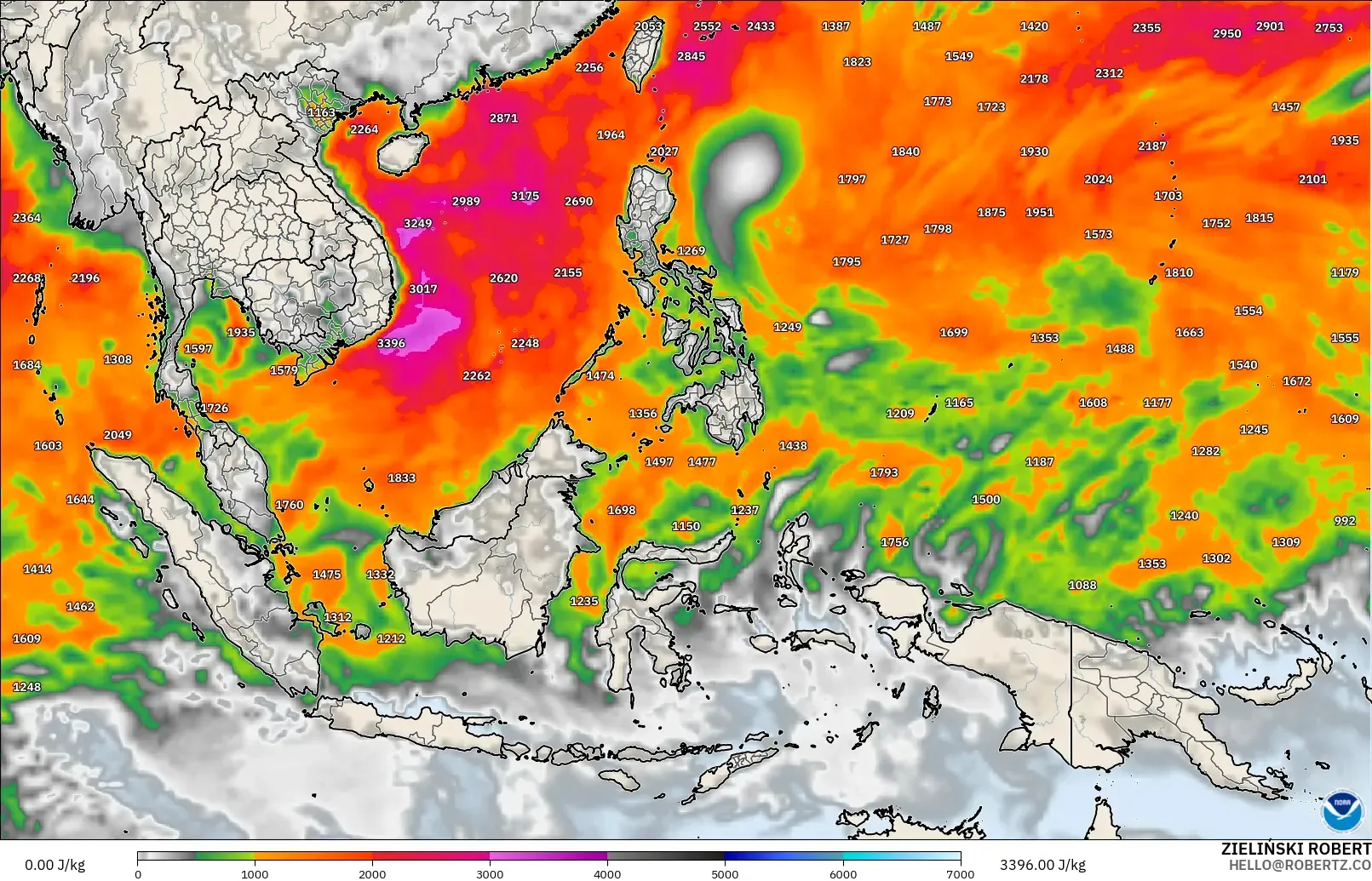GFS modelo - Sudeste Asiático, CAPE