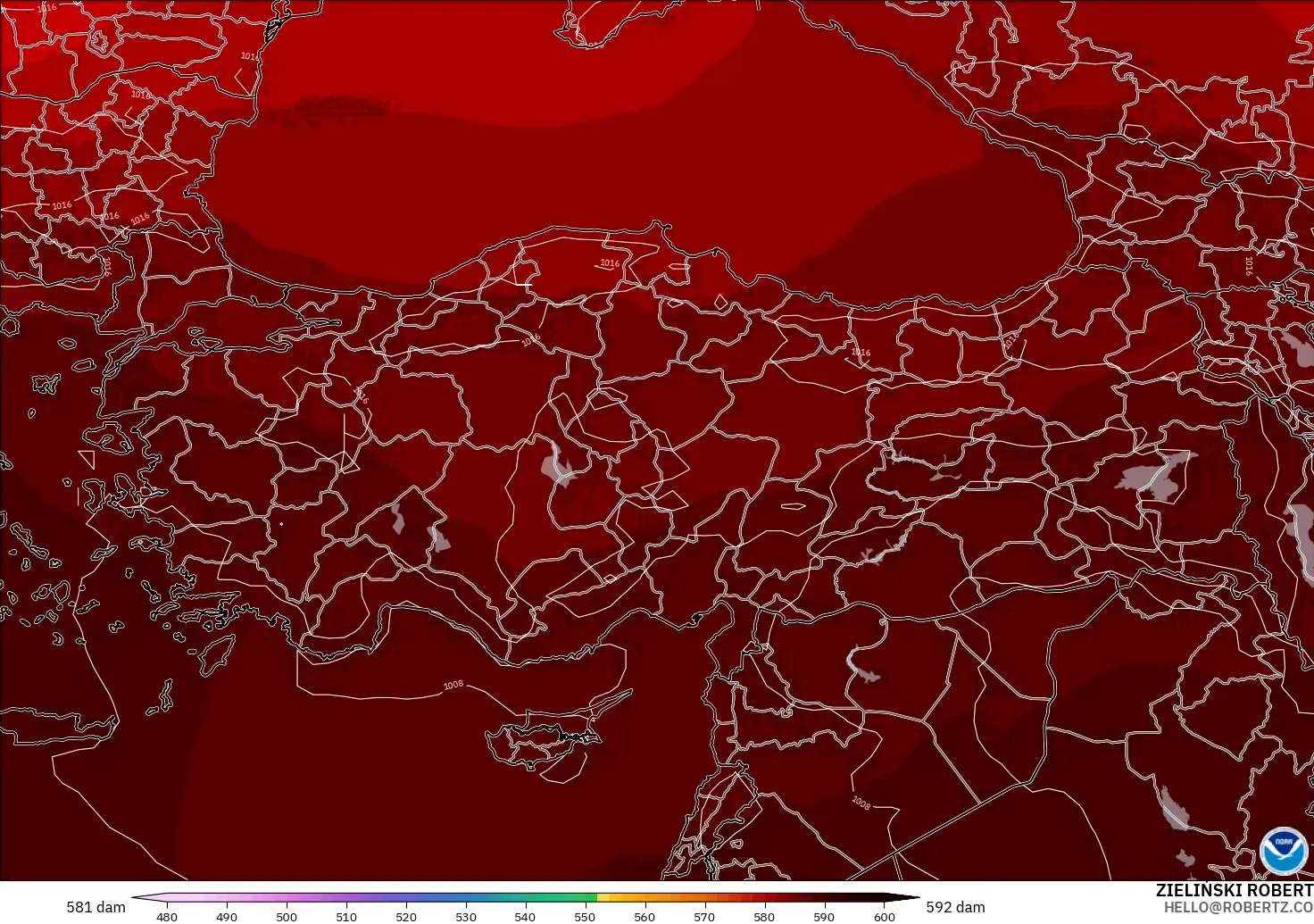 GFS modelo - Turquía, Altura geopotencial a 500 hPa
