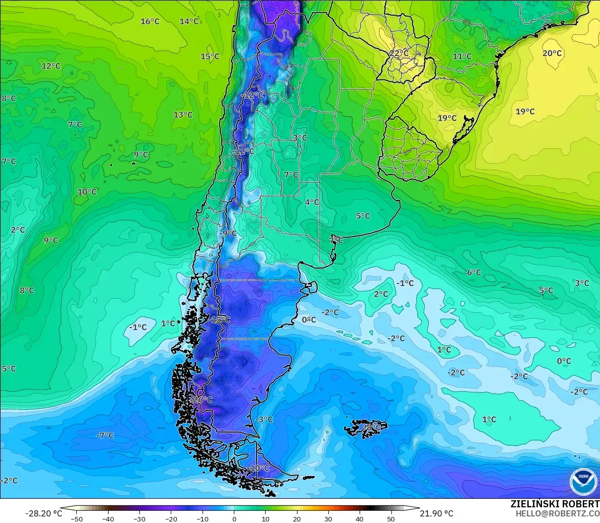 GFS modelo - Argentina, Punto de rocío a 2 m