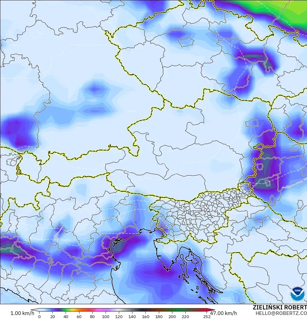 GFS modelo - Austria, Ráfagas de viento
