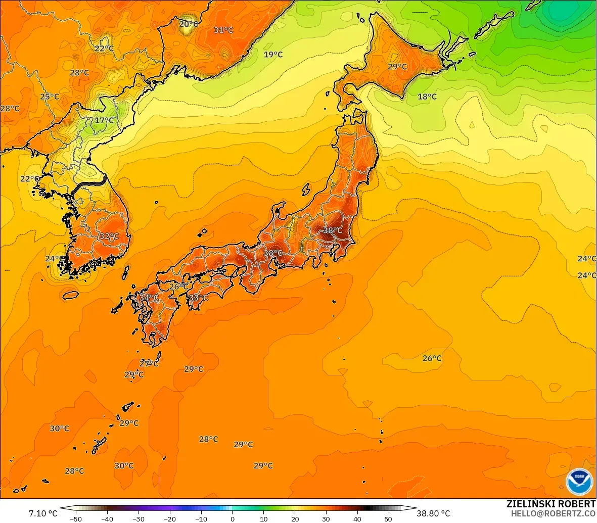 GFS modelo - Japón, Temperatura a 2 m