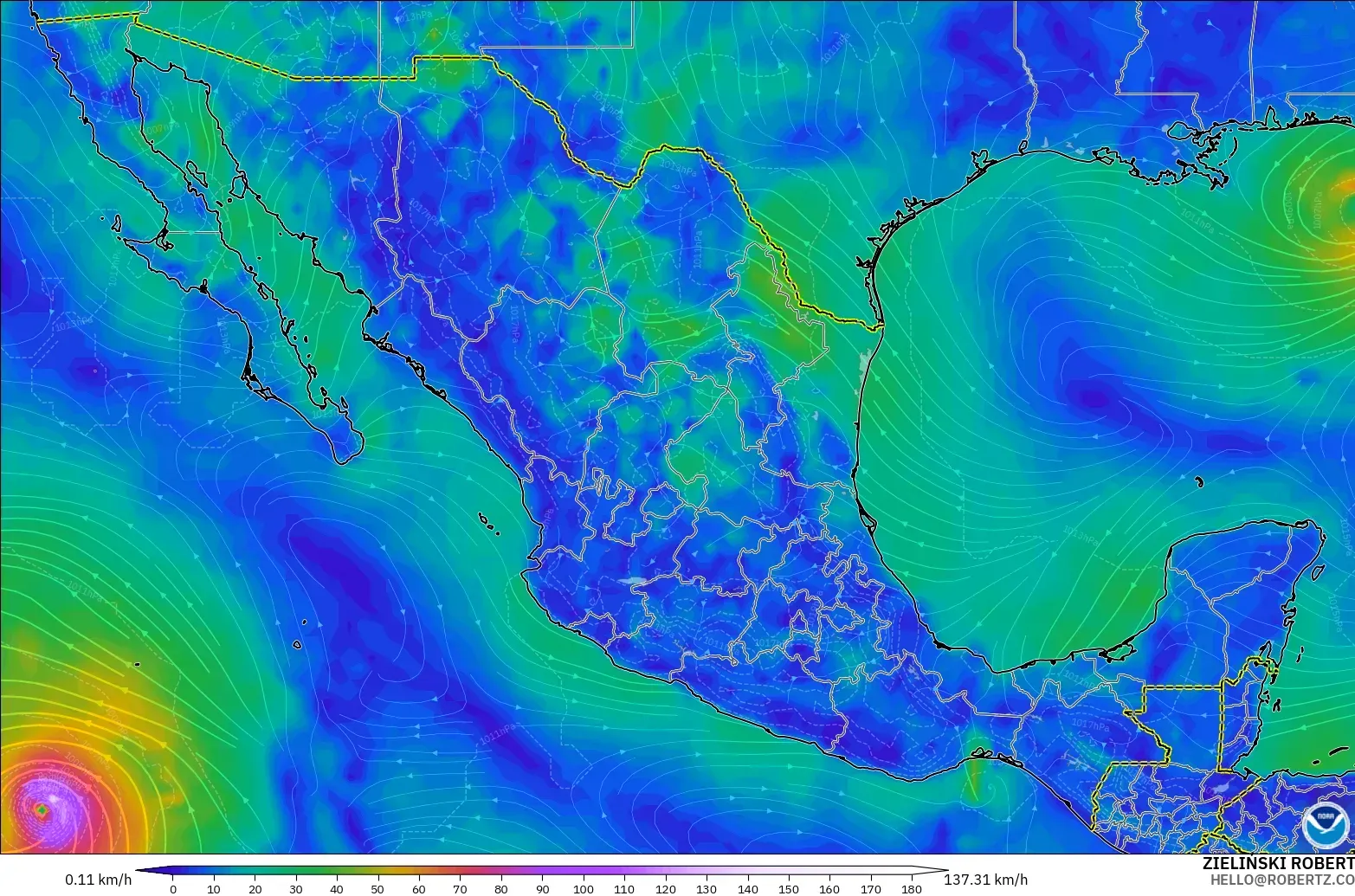 GFS modelo - México, Viento a 10 m