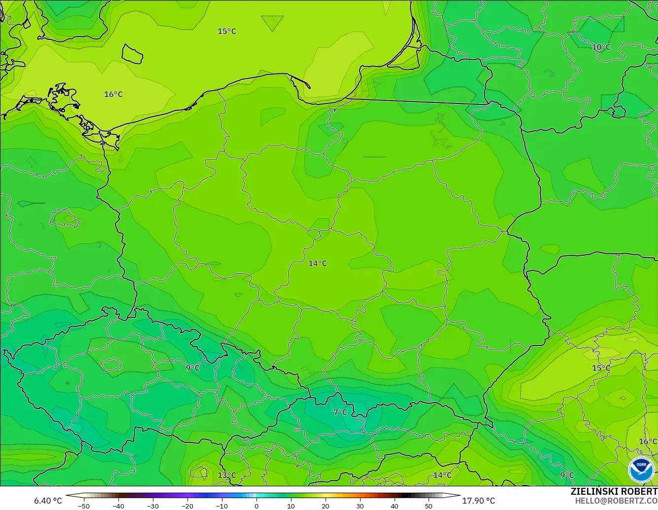 GFS modelo - Polonia, Temperatura a 2 m