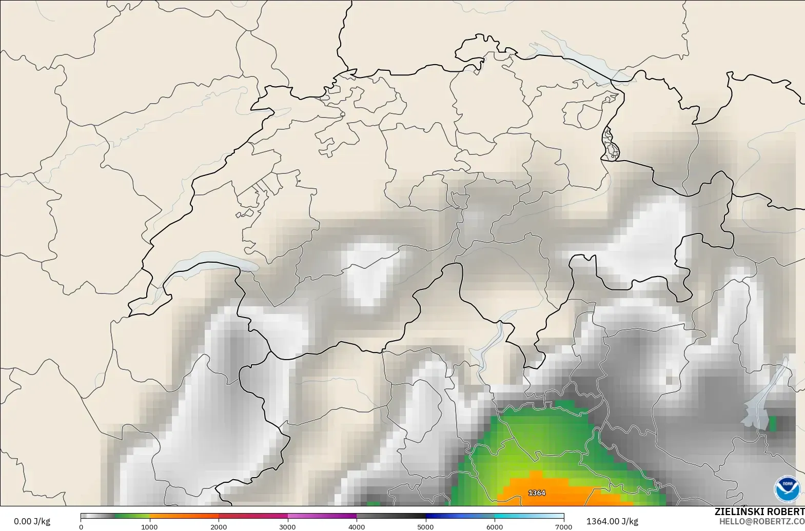 GFS modelo - Suiza, CAPE