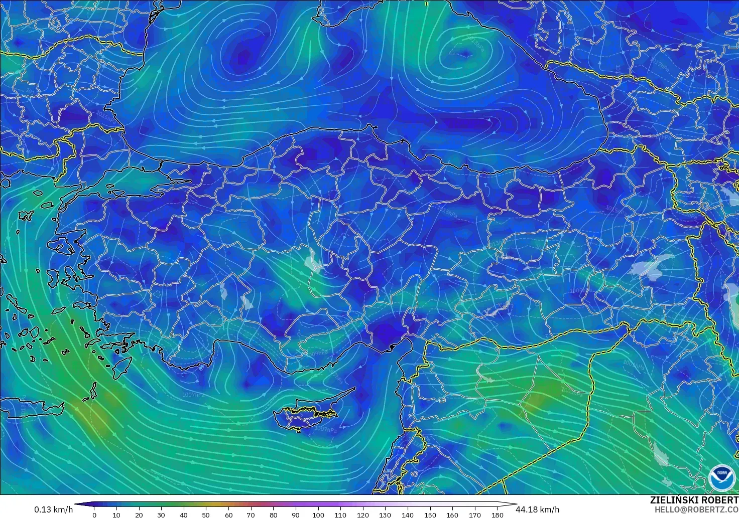GFS modelo - Turquía, Viento a 10 m