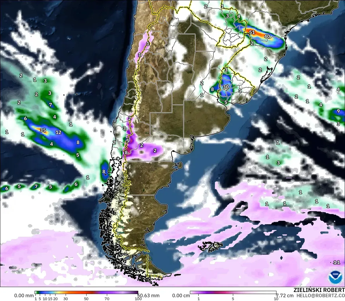 GFS modelo - Argentina, Precipitación, nubes y presión