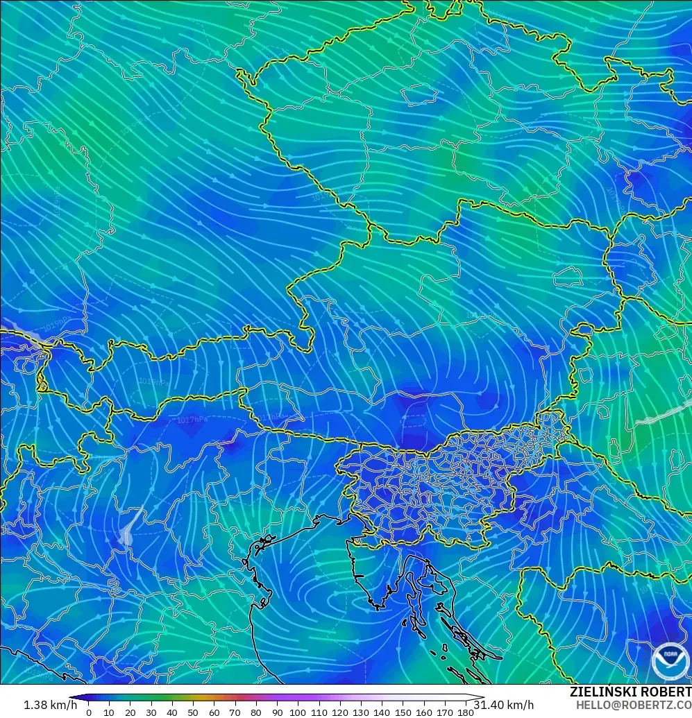 GFS modelo - Austria, Viento a 10 m