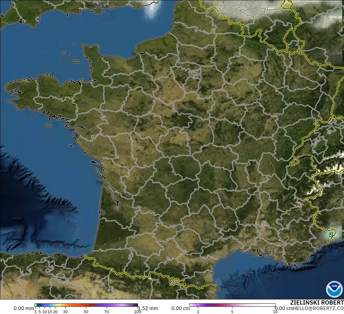 GFS modelo - Francia, Precipitación, nubes y presión