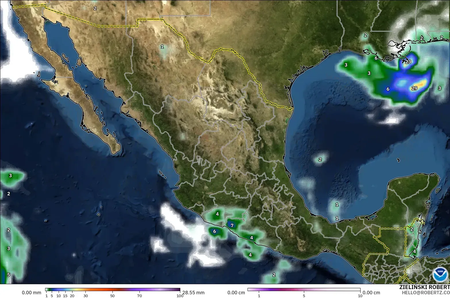 GFS modelo - México, Precipitación, nubes y presión