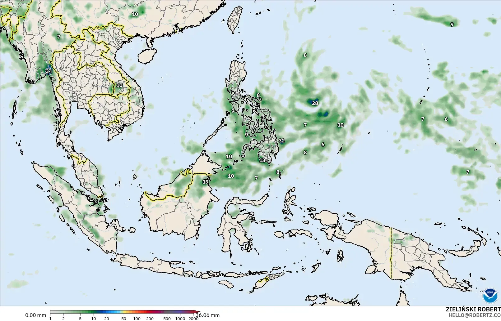 GFS modelo - Sudeste Asiático, Acumulación de precipitación