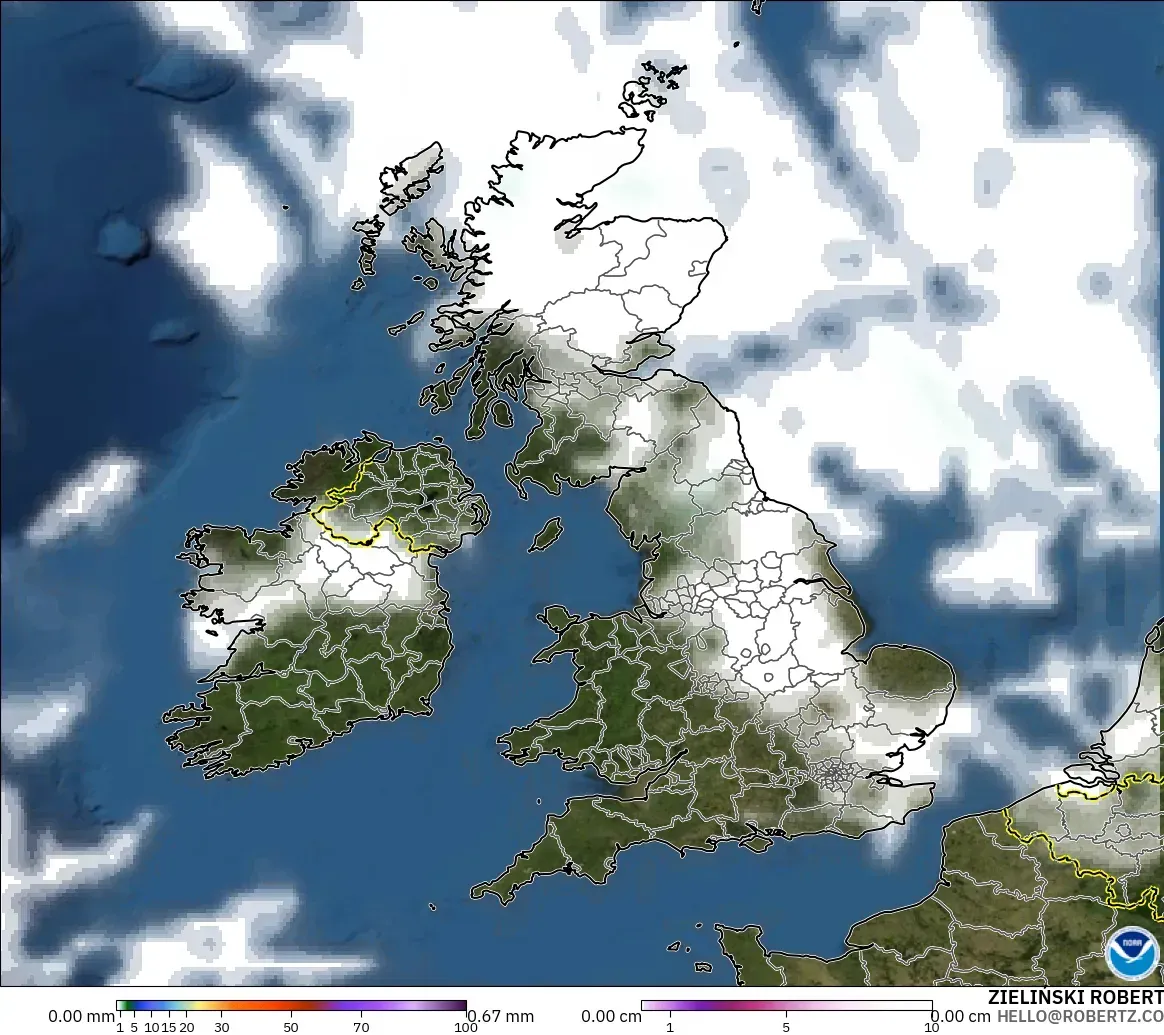 GFS modelo - Reino Unido, Precipitación, nubes y presión