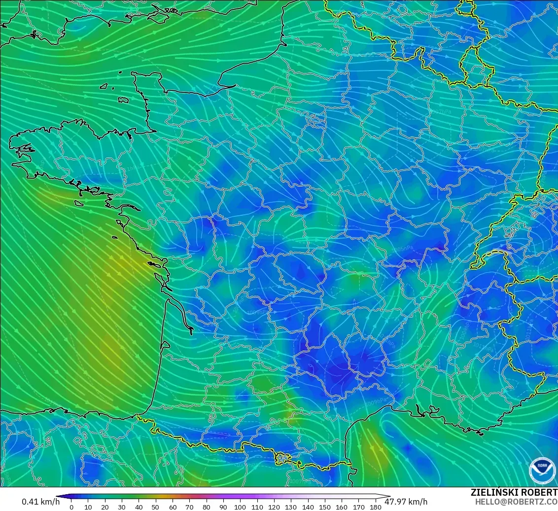 GFS modelo - Francia, Viento a 10 m