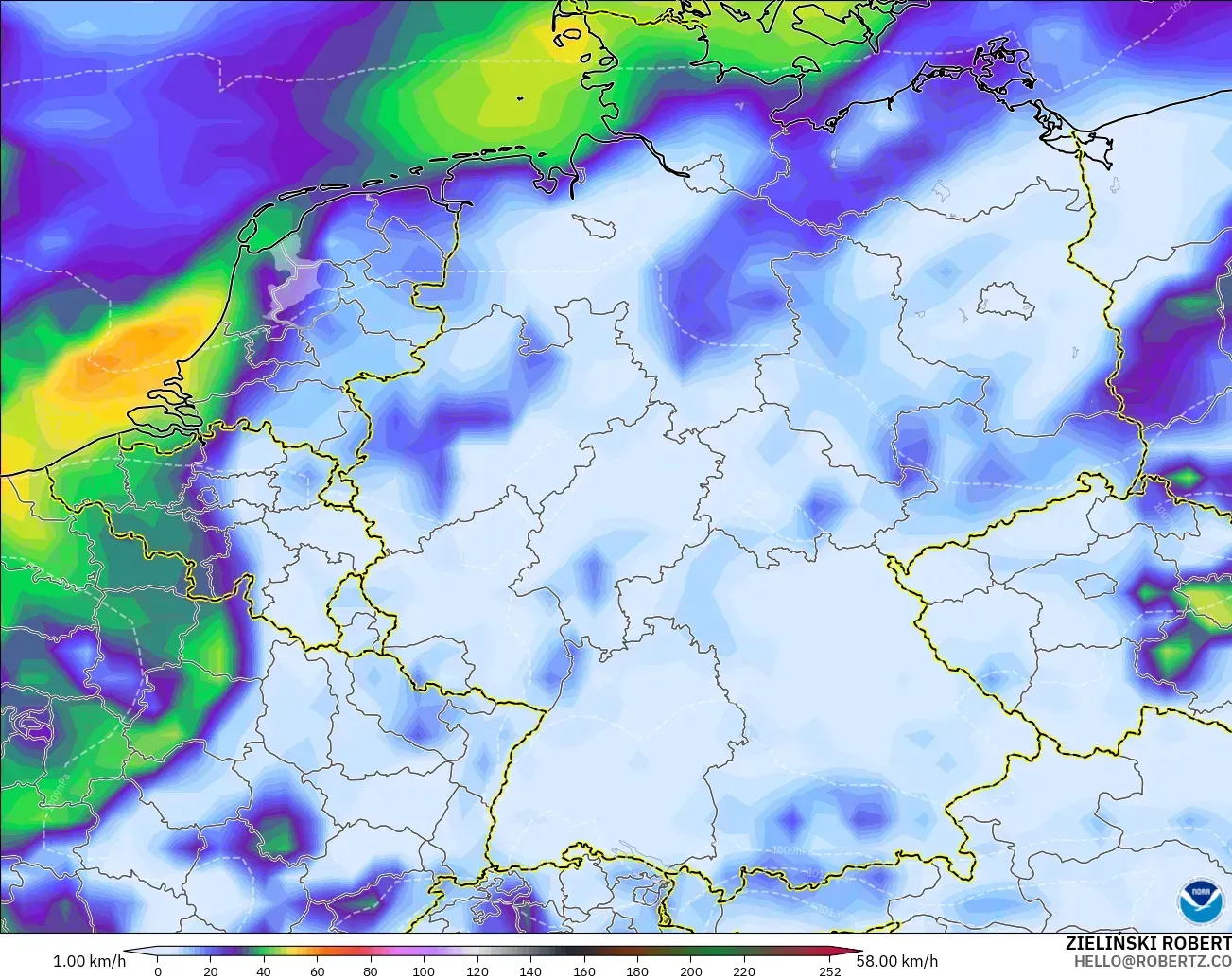 GFS modelo - Alemania, Ráfagas de viento