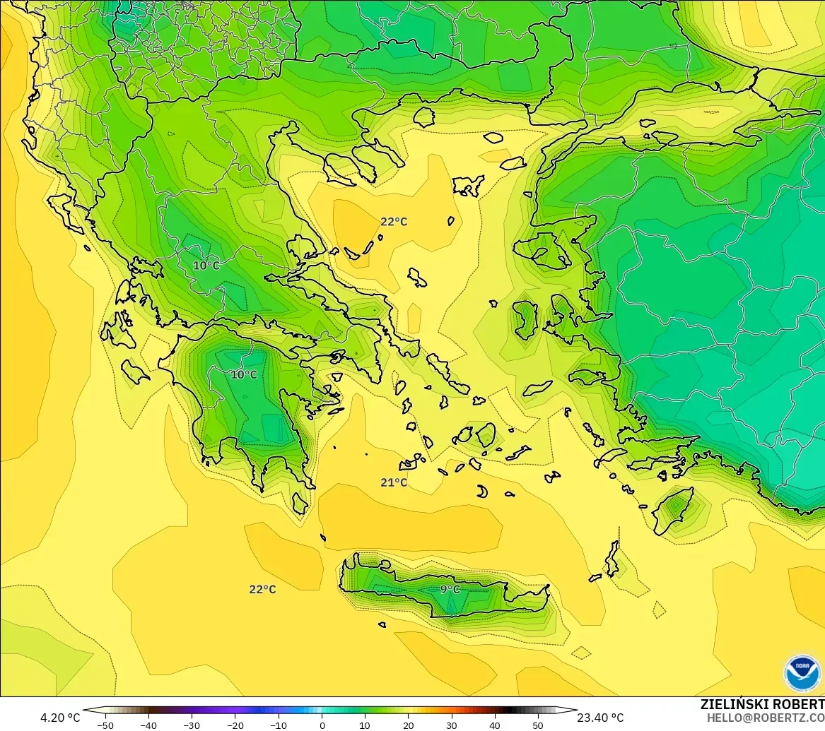GFS modelo - Grecia, Punto de rocío a 2 m