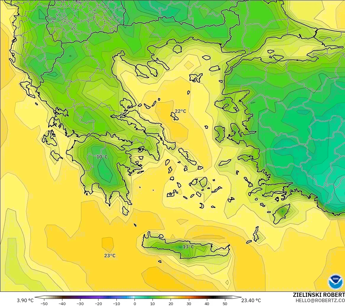 GFS modelo - Grecia, Punto de rocío a 2 m