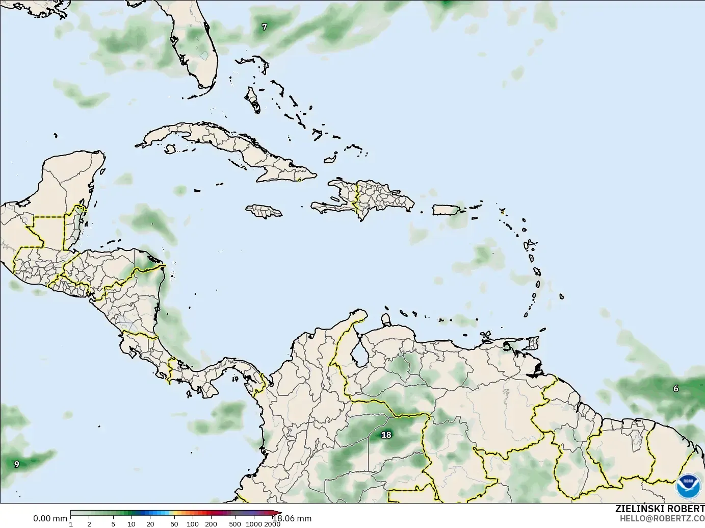 GFS modelo - Caribe, Acumulación de precipitación