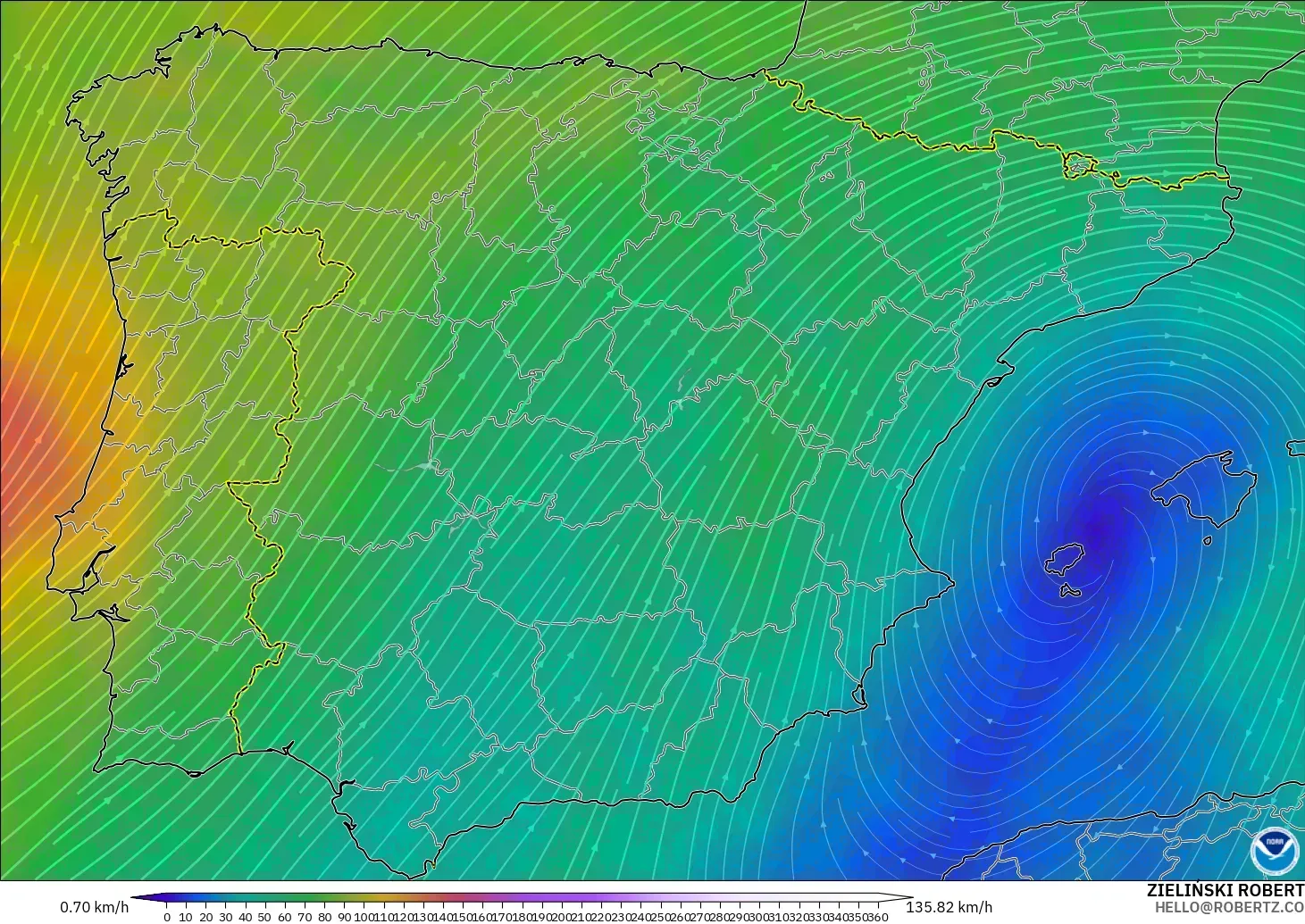 GFS modelo - España, Viento a 300 hPa (corriente en chorro)