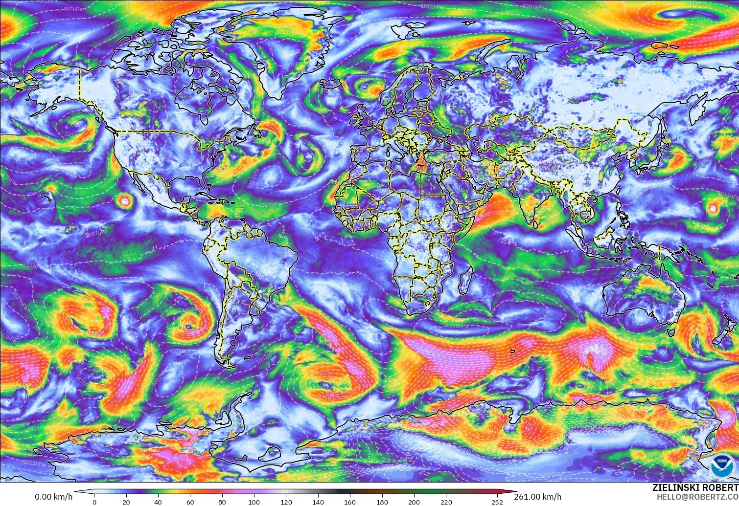 GFS modelo - Mundo, Ráfagas de viento