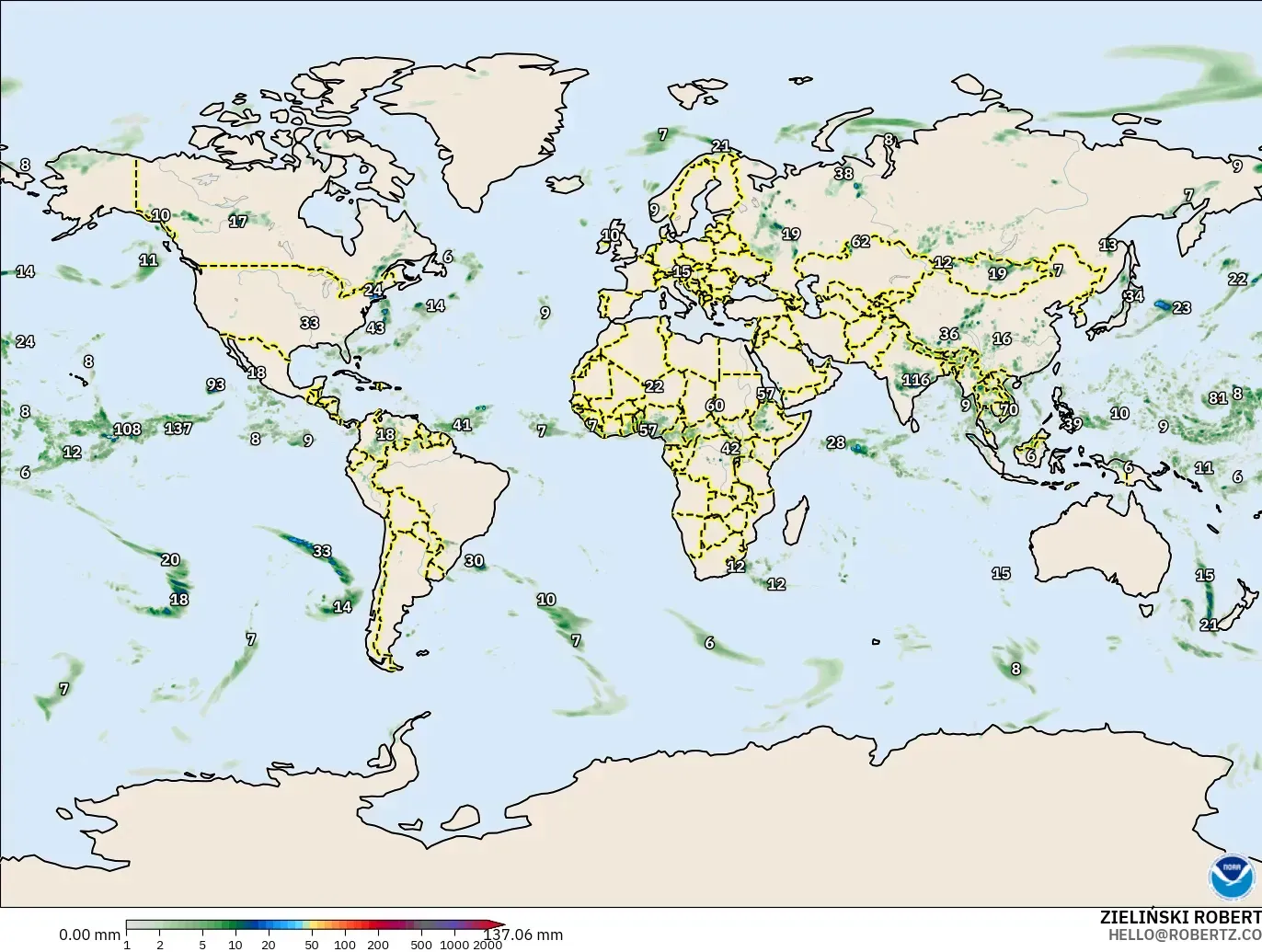 GFS modelo - Mundo, Acumulación de precipitación