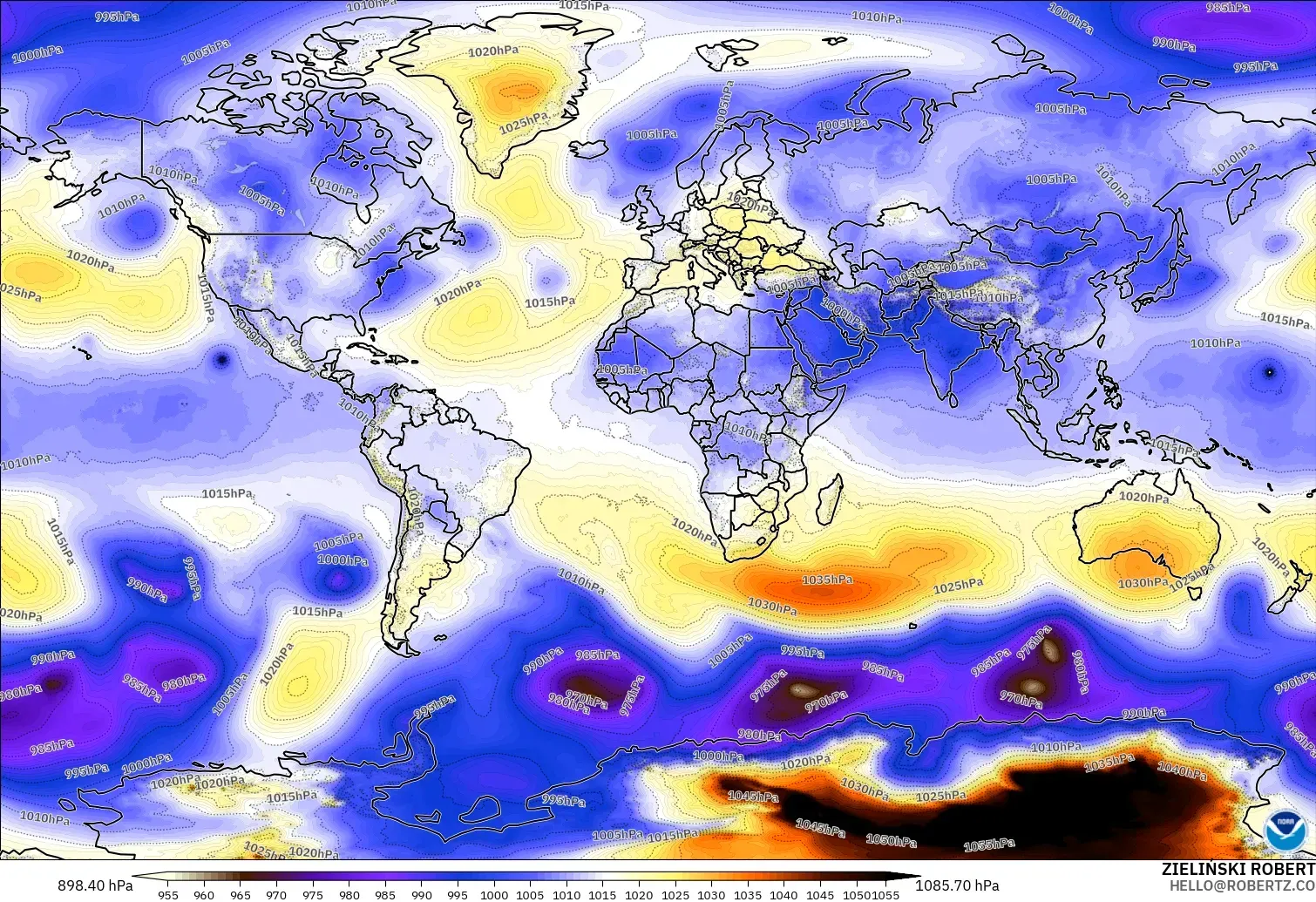 GFS modelo - Mundo, Presión