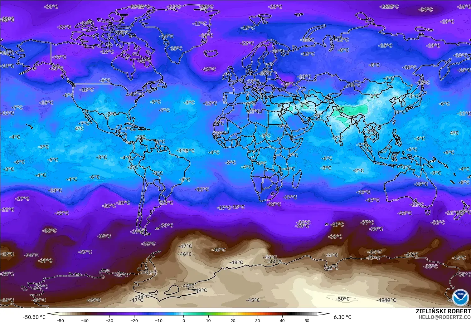 GFS modelo - Mundo, Temperatura a 500 hPa