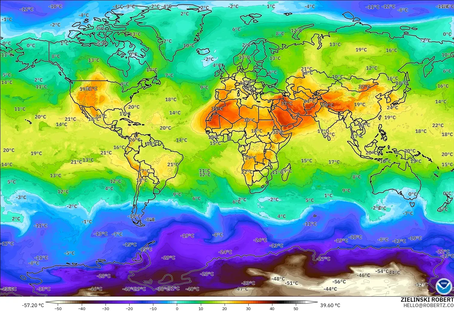 GFS modelo - Mundo, Temperatura a 850 hPa
