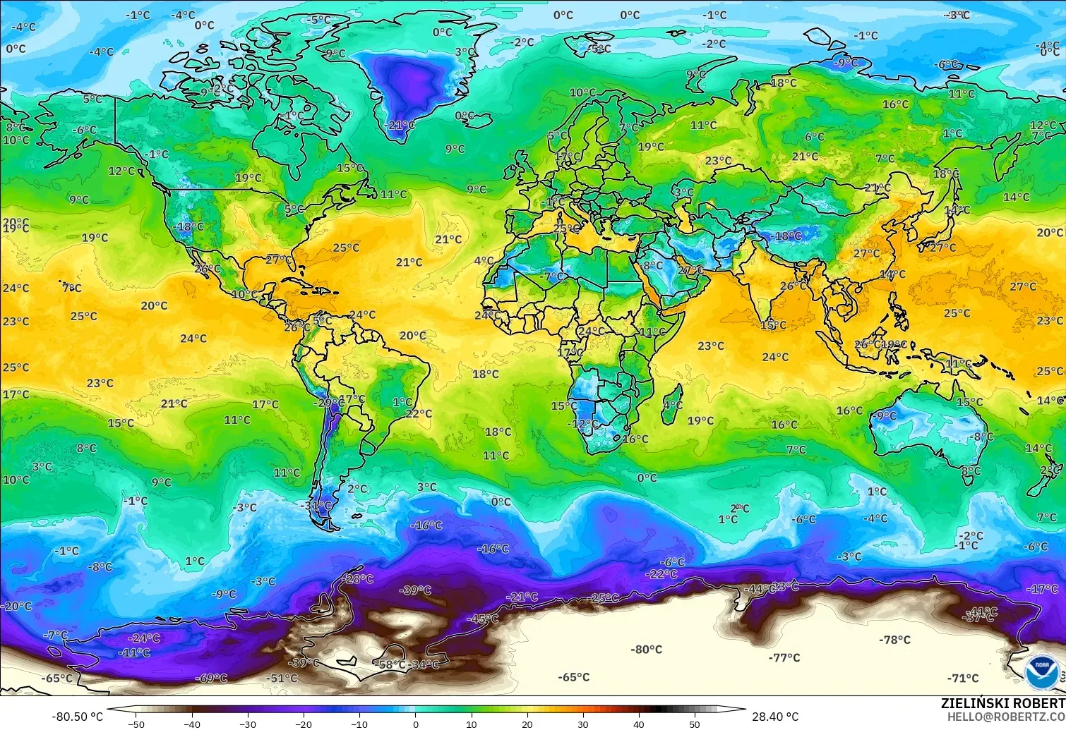 GFS modelo - Mundo, Punto de rocío a 2 m