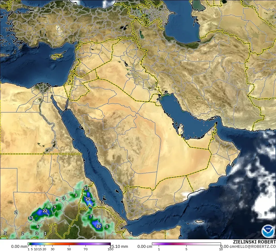 GFS modelo - Oriente Medio, Precipitación, nubes y presión