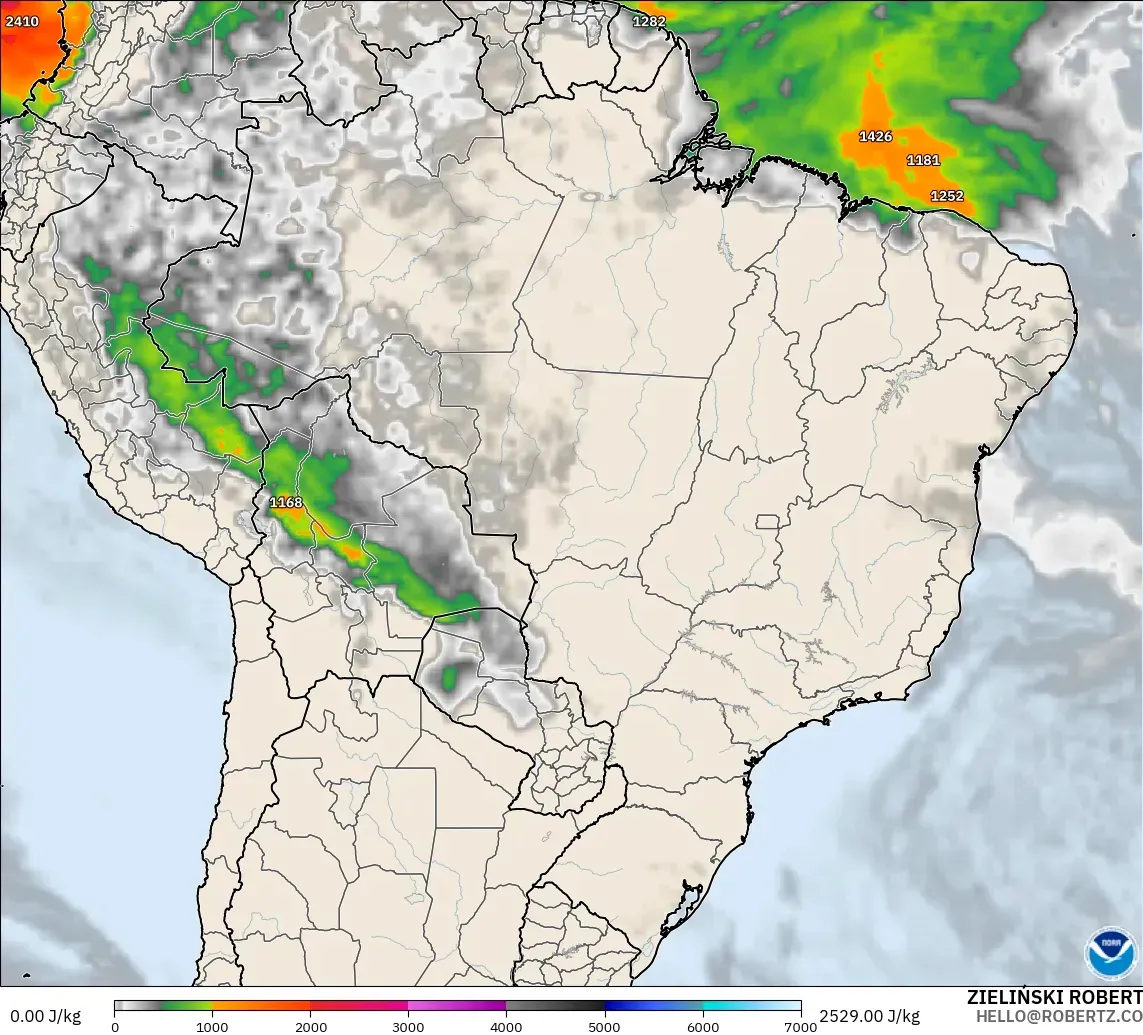 GFS modelo - Brasil, CAPE