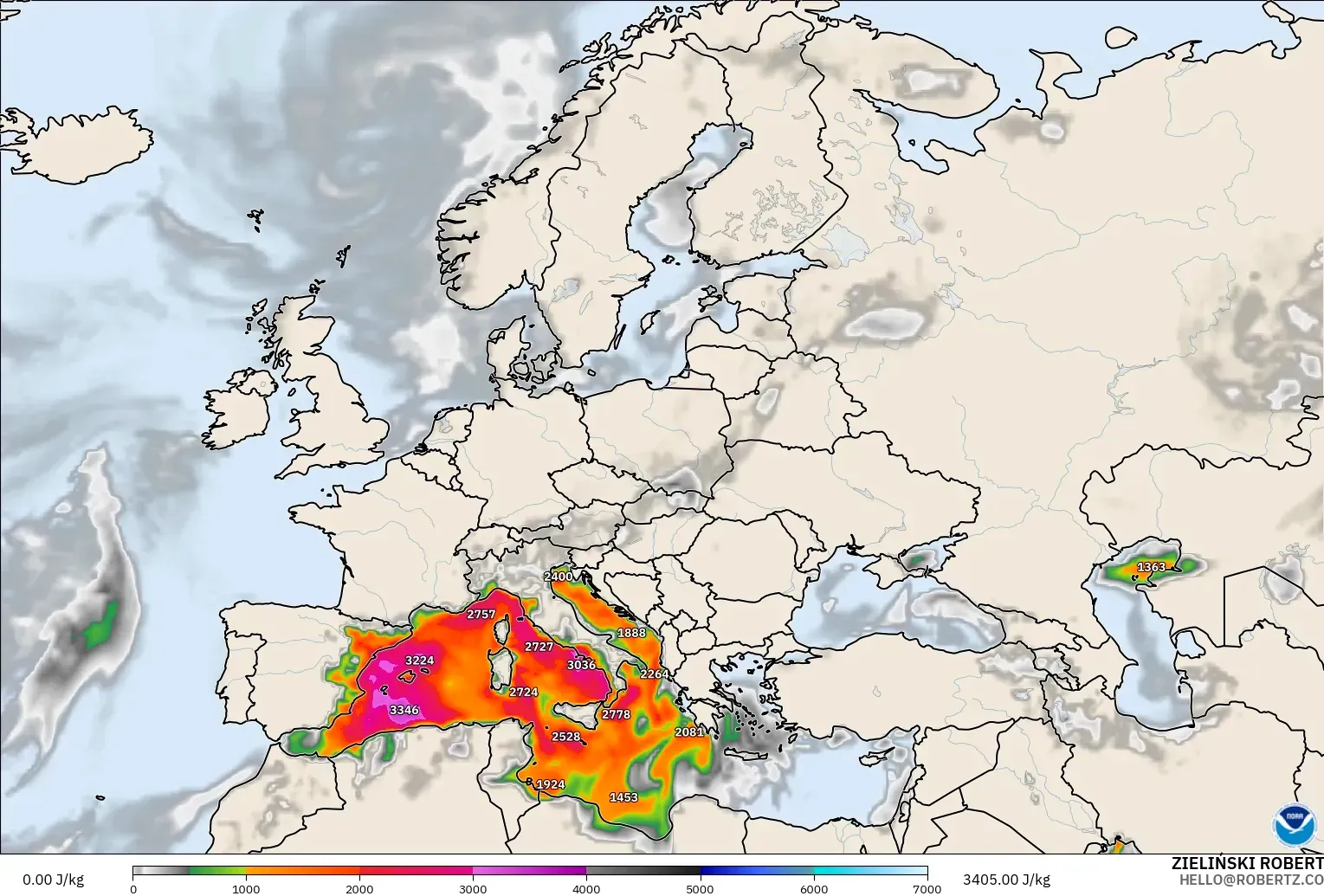 GFS modelo - Europa, CAPE