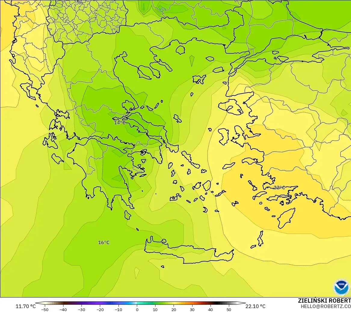 GFS modelo - Grecia, Temperatura a 850 hPa