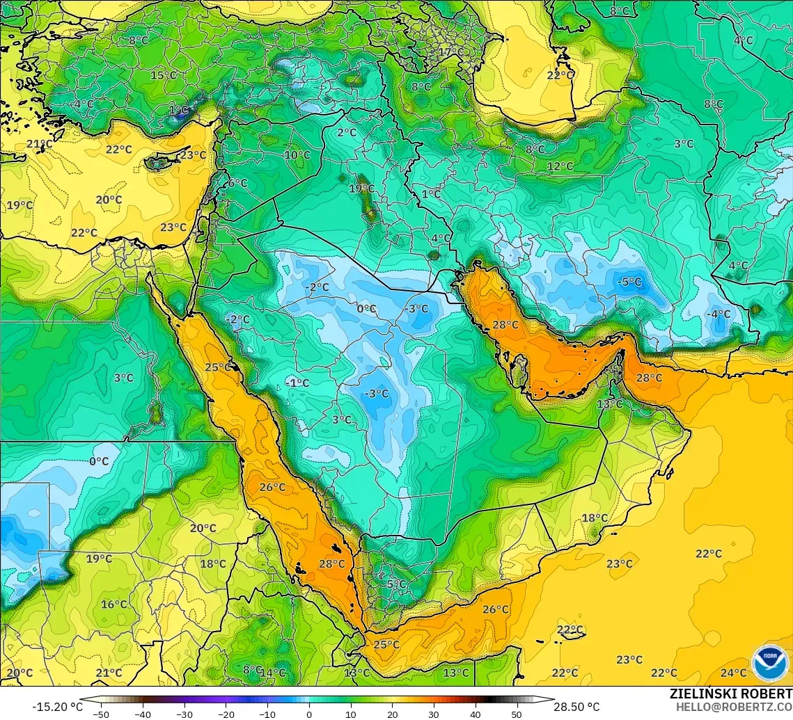 GFS modelo - Oriente Medio, Punto de rocío a 2 m