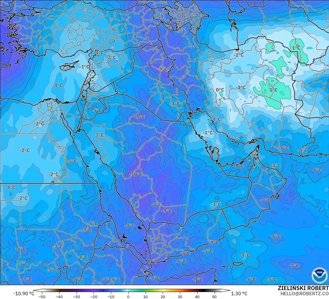 GFS modelo - Oriente Medio, Temperatura a 500 hPa