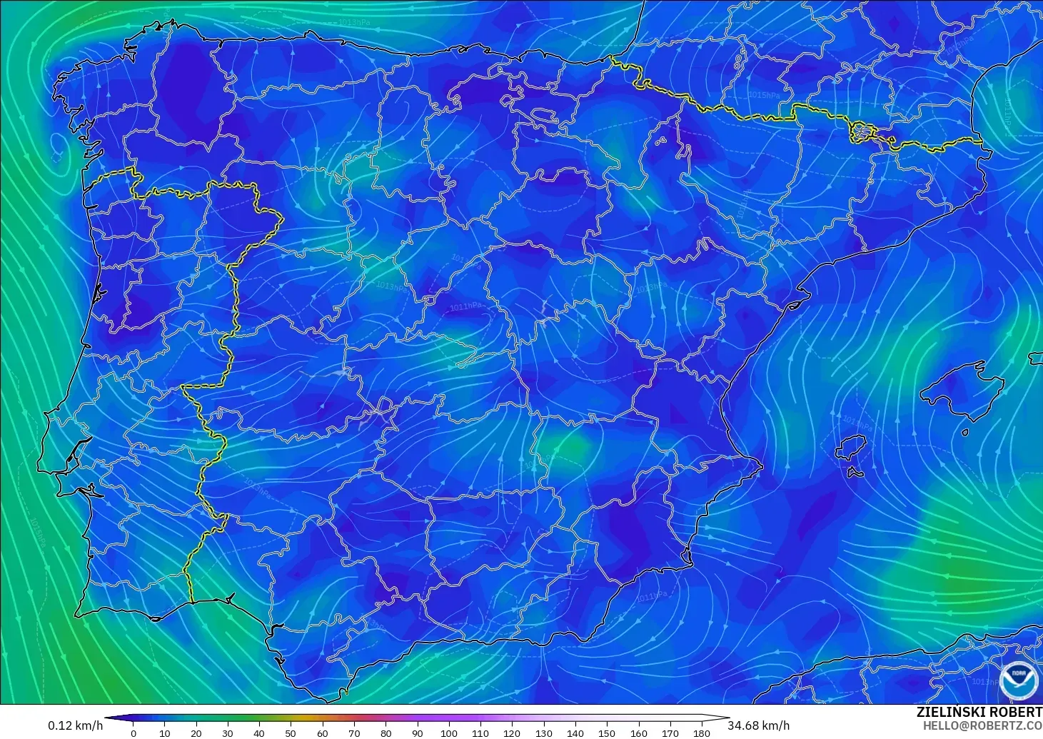 GFS modelo - España, Viento a 10 m