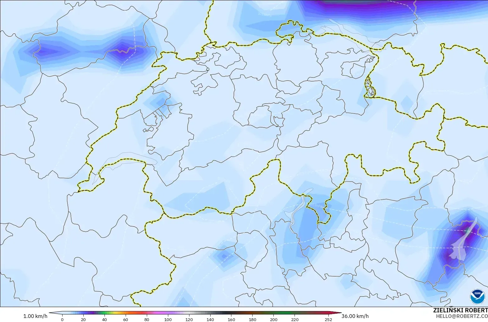 GFS modelo - Suiza, Ráfagas de viento