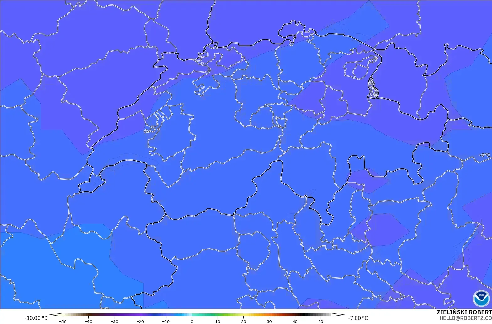 GFS modelo - Suiza, Temperatura a 500 hPa