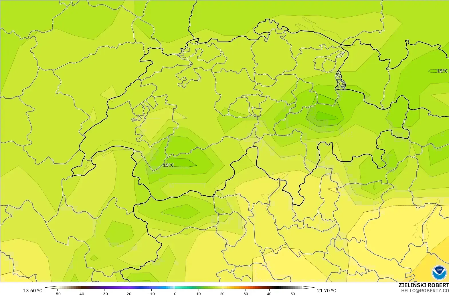 GFS modelo - Suiza, Temperatura a 850 hPa