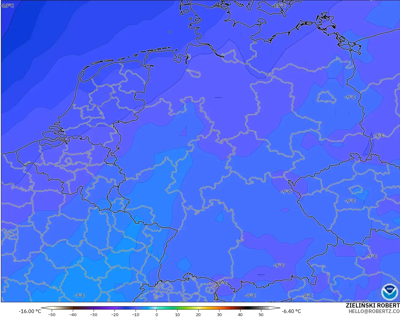 GFS modelo - Alemania, Temperatura a 500 hPa