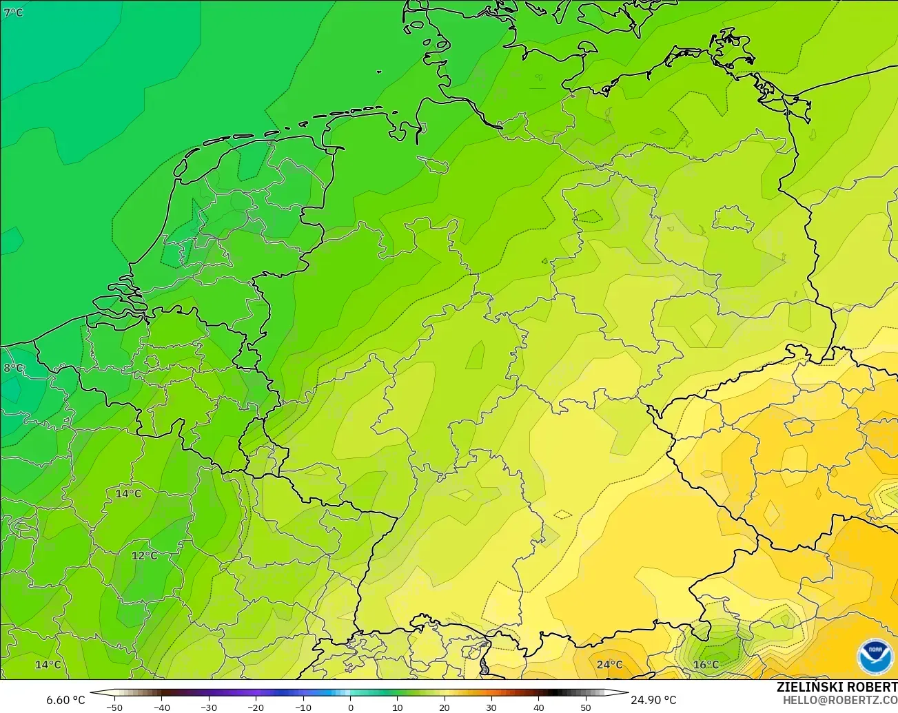 GFS modelo - Alemania, Temperatura a 850 hPa