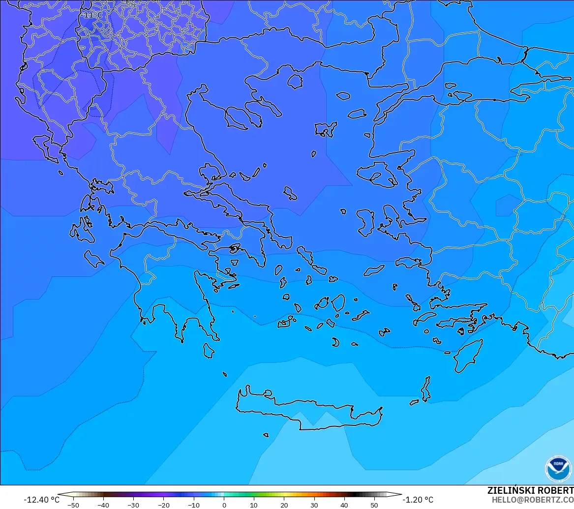 GFS modelo - Grecia, Temperatura a 500 hPa