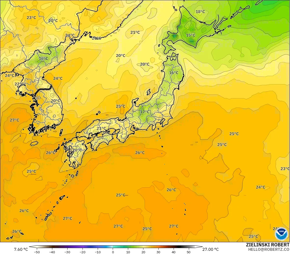 GFS modelo - Japón, Punto de rocío a 2 m