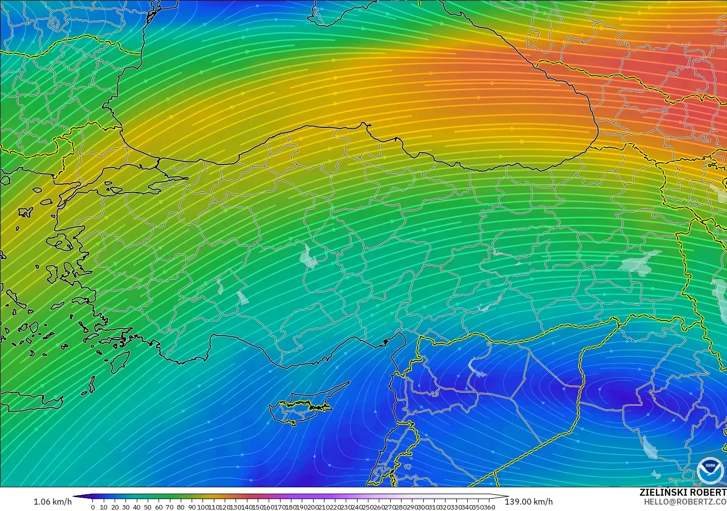 GFS modelo - Turquía, Viento a 300 hPa (corriente en chorro)